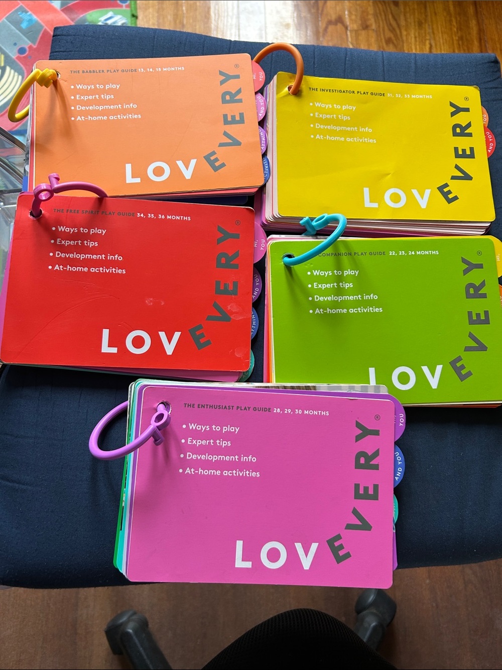 Colorful Play Guide Cards - Pink, Red, Orange, Yellow, Green